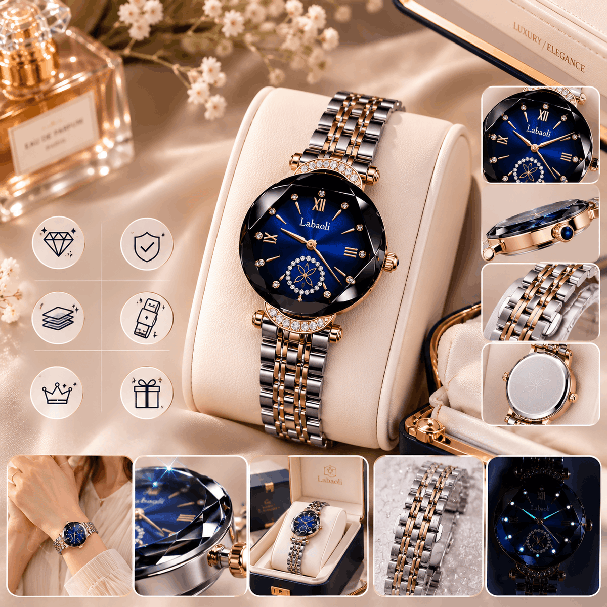 Crystal Blue Dial Luxury Watch