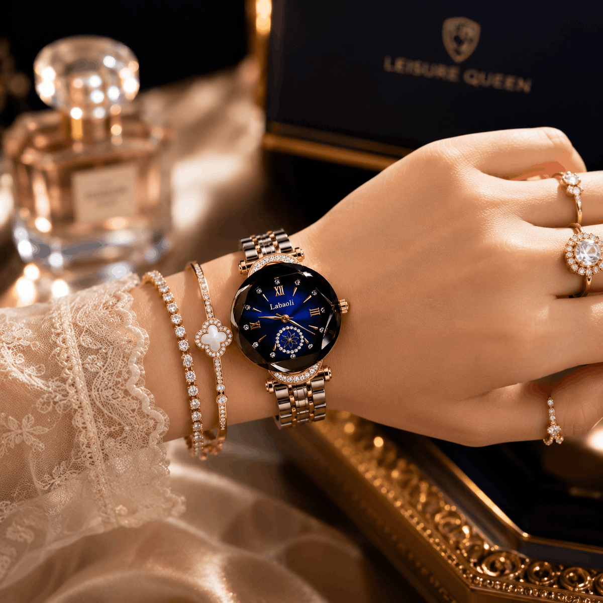 Crystal Blue Dial Luxury Watch