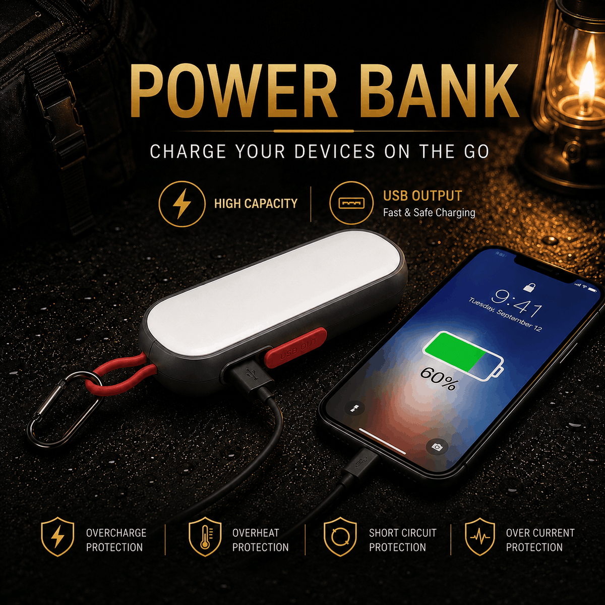Portable LED Light with Power Bank