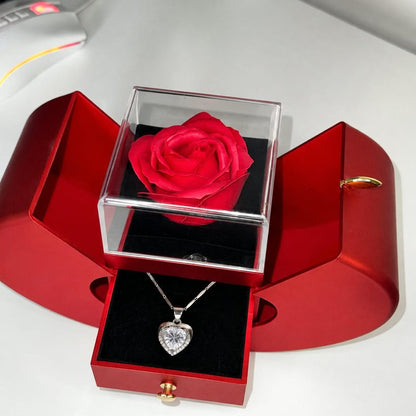 Rose Gift Box with Heart Necklace